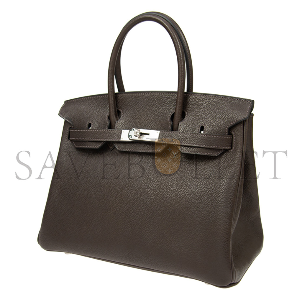 H**mes master birkin 30 chevre leather ebony silver buckle bag h028369cc36 (30*23*15cm)